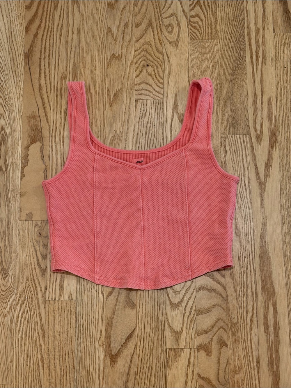 aerie Coral Ribbed Square-Neck Crop Tank